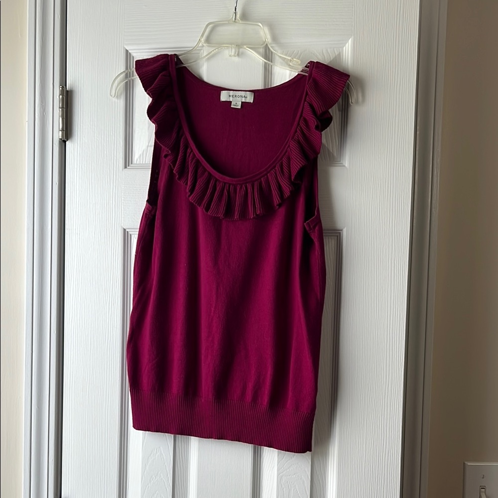 Ruffled Burgundy Sleeveless Top